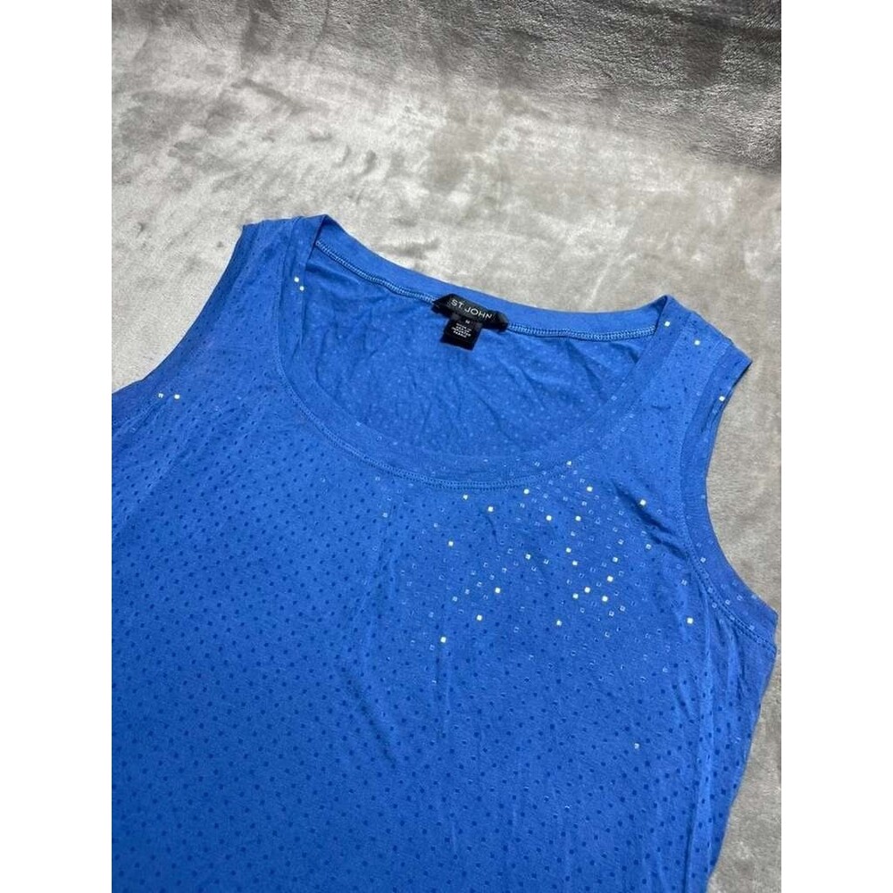 St John Tank Top Women Medium Blue Sequins Embellished Sleeveless Casual